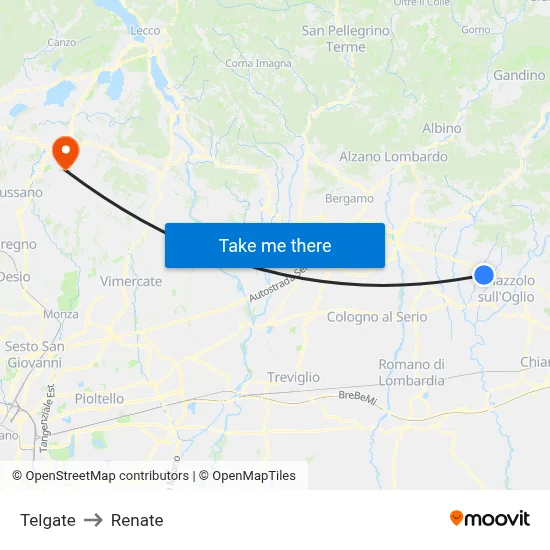 Telgate to Renate map