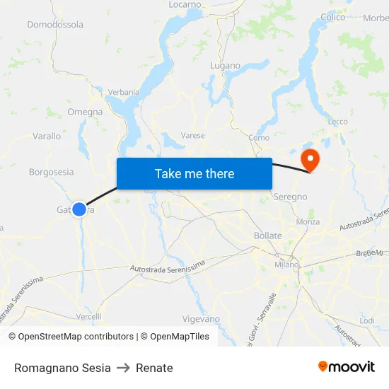 Romagnano Sesia to Renate map