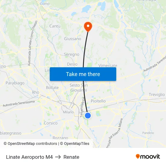 Linate Airport M4 to Renate map