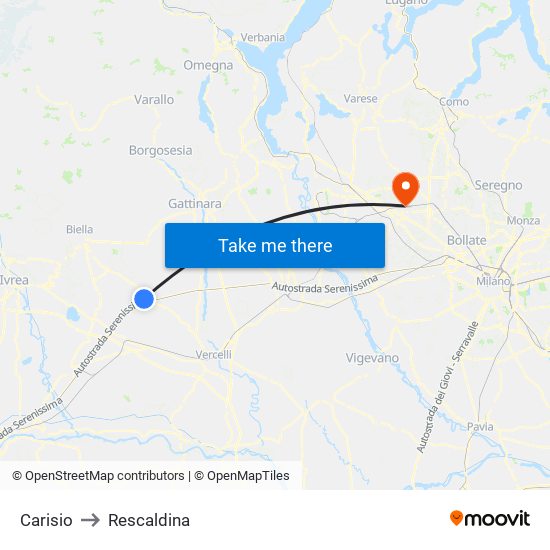 Carisio to Rescaldina map