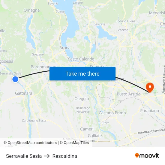 Serravalle Sesia to Rescaldina map