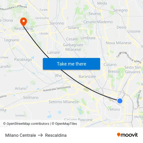Milano Centrale to Rescaldina map