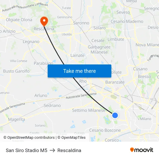 San Siro Stadium M5 to Rescaldina map