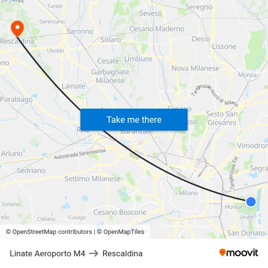 Linate Aeroporto M4 to Rescaldina map