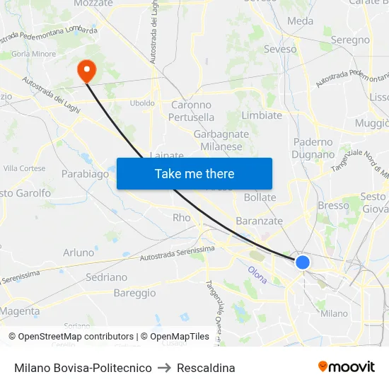 Milan Bovisa-Polytechnic to Rescaldina map