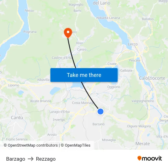 Barzago to Rezzago map