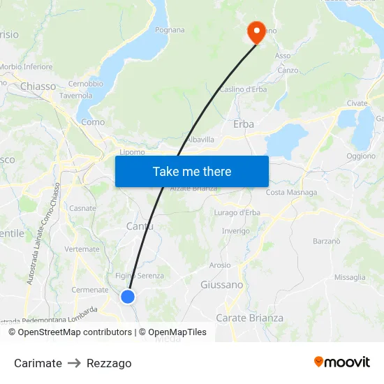 Carimate to Rezzago map