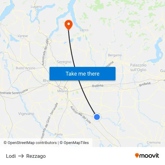 Lodi to Rezzago map
