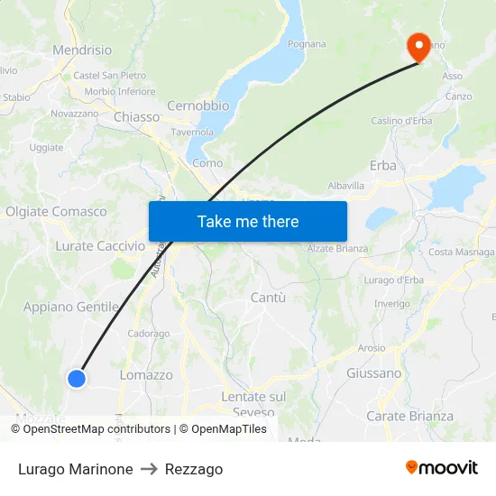 Lurago Marinone to Rezzago map