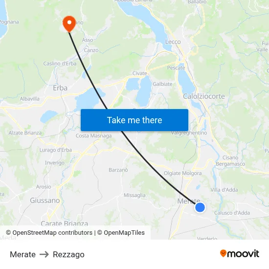 Merate to Rezzago map