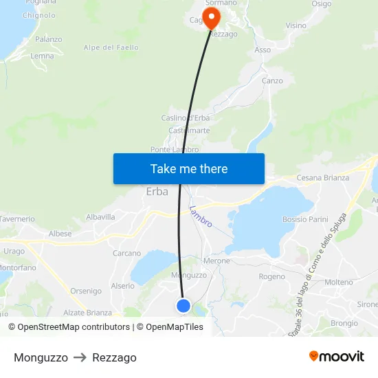 Monguzzo to Rezzago map