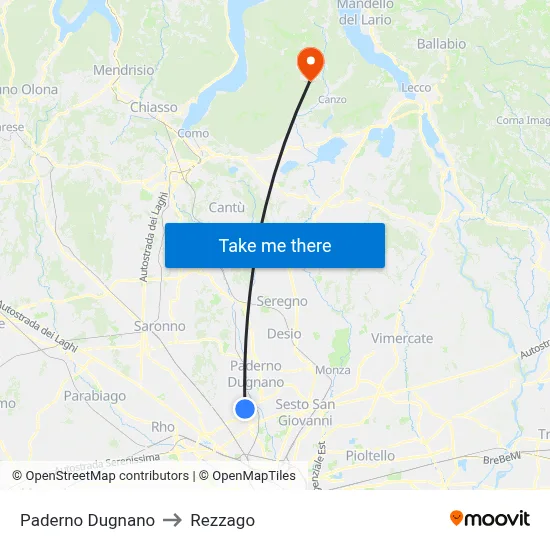 Paderno Dugnano to Rezzago map