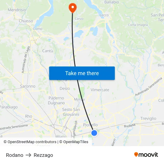Rodano to Rezzago map