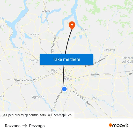 Rozzano to Rezzago map