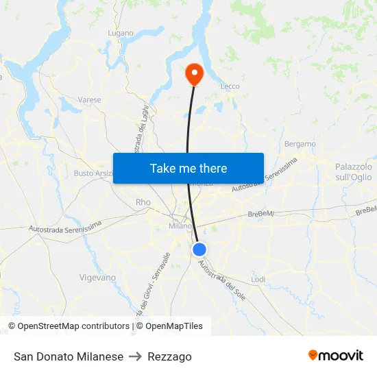 San Donato Milanese to Rezzago map