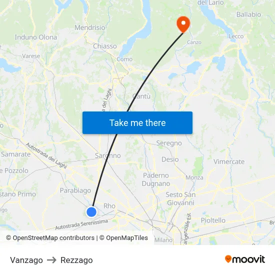 Vanzago to Rezzago map