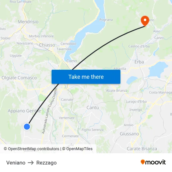 Veniano to Rezzago map