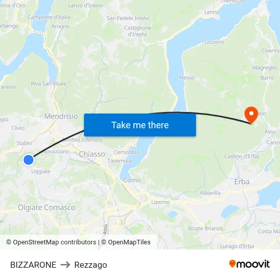 Bizzarone to Rezzago map