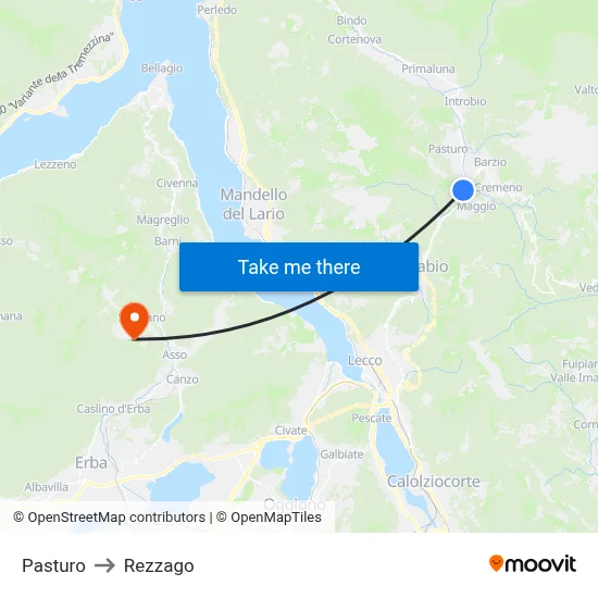 Pasturo to Rezzago map