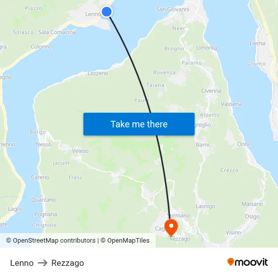 Lenno to Rezzago map