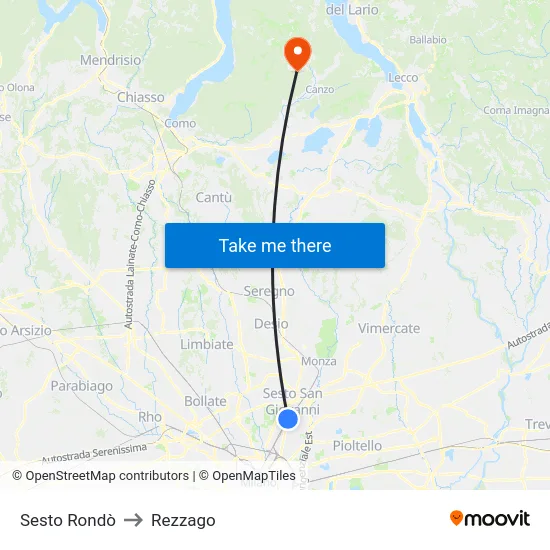 Sesto Rondò to Rezzago map