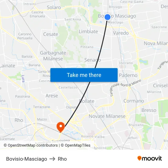 Bovisio-Masciago to Rho map