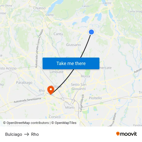 Bulciago to Rho map