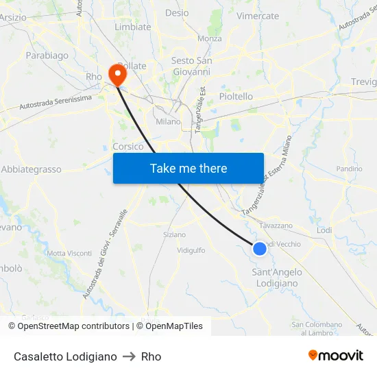 Casaletto Lodigiano to Rho map