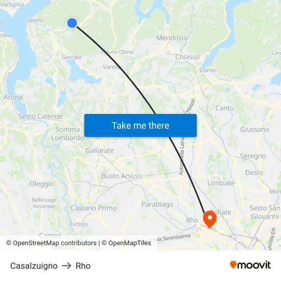 Casalzuigno to Rho map