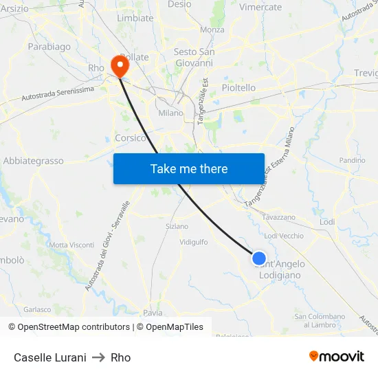Caselle Lurani to Rho map