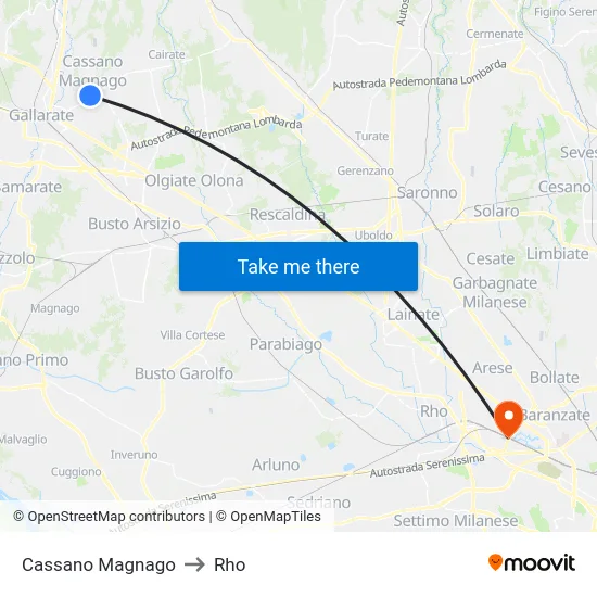 Cassano Magnago to Rho map