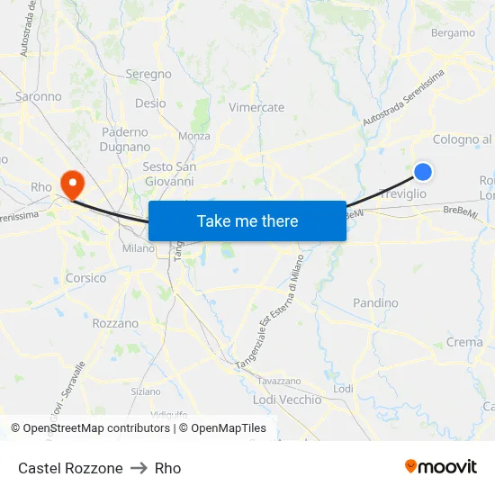 Castel Rozzone to Rho map