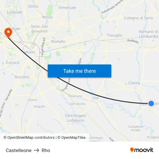 Castelleone to Rho map