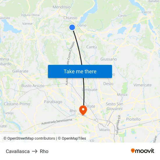 Cavallasca to Rho map