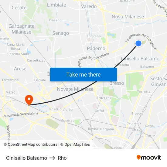 Cinisello Balsamo to Rho map