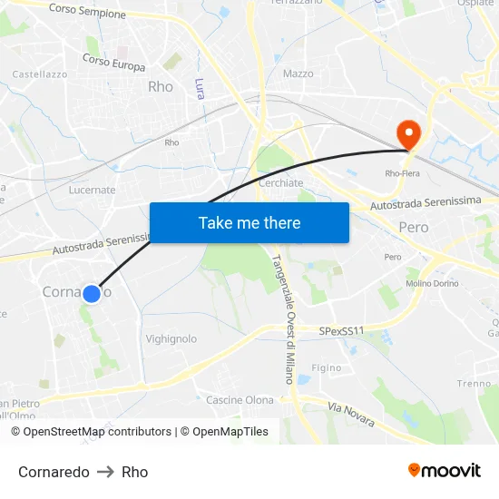 Cornaredo to Rho map