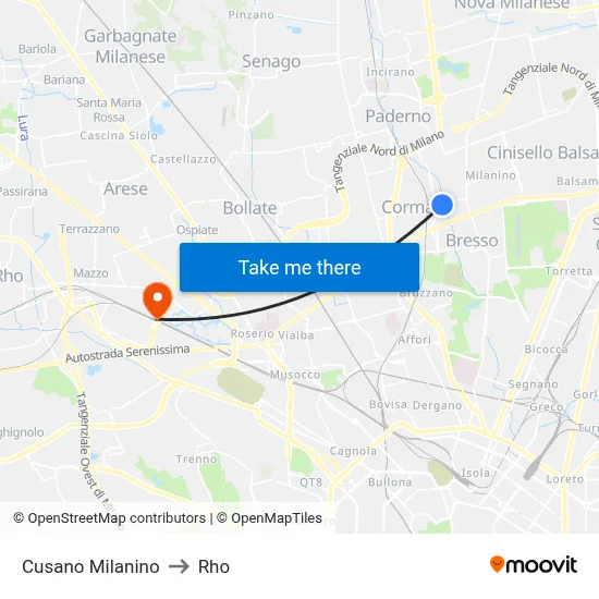 Cusano Milanino to Rho map