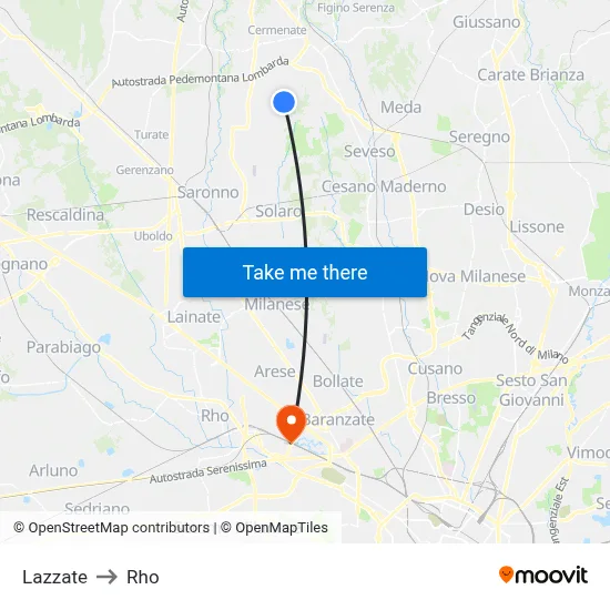 Lazzate to Rho map