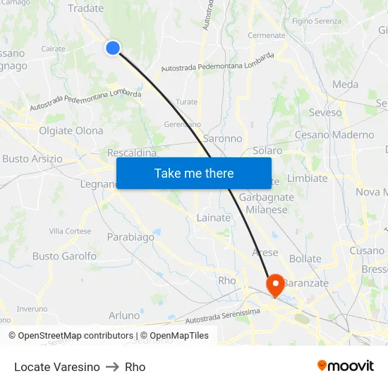 Locate Varesino to Rho map