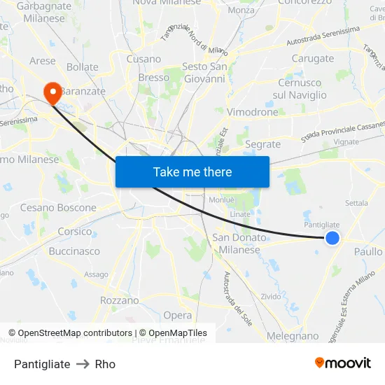 Pantigliate to Rho map