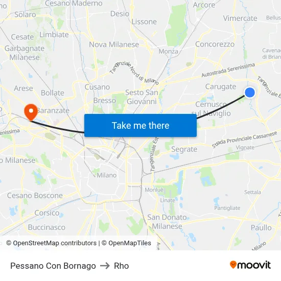 Pessano Con Bornago to Rho map