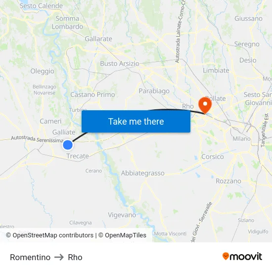Romentino to Rho map