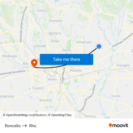 Roncello to Rho map