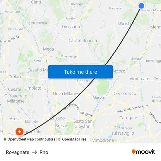 Rovagnate to Rho map