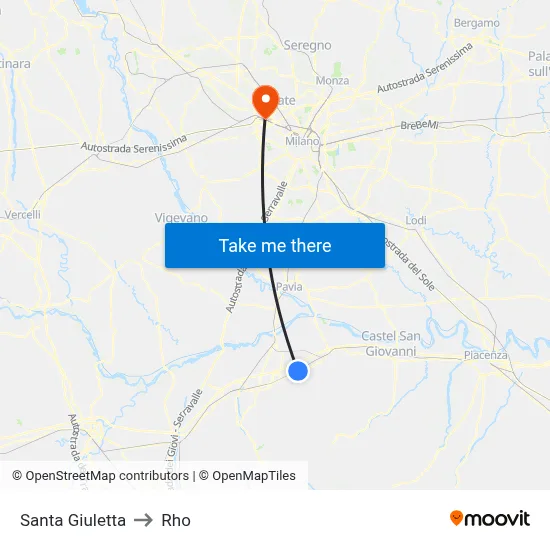 Santa Giuletta to Rho map