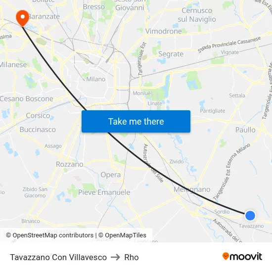 Tavazzano Con Villavesco to Rho map