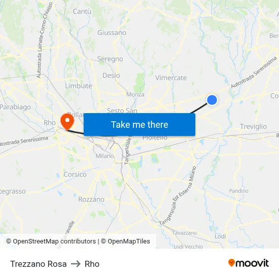 Trezzano Rosa to Rho map