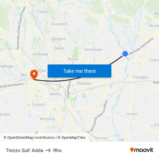 Trezzo Sull' Adda to Rho map