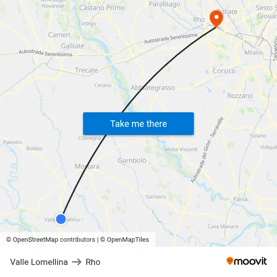 Valle Lomellina to Rho map