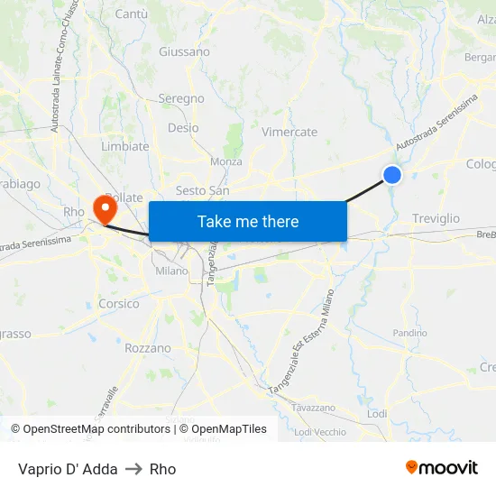 Vaprio d'Adda to Rho map